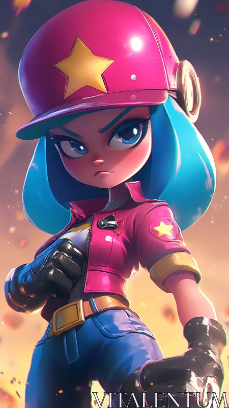 Stylized 3D girl fighter rendered with dynamic lighting and bloom