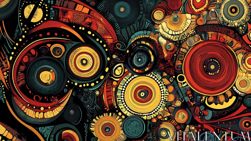 Radial techno-organic vortex with concentric chromatic microforms.