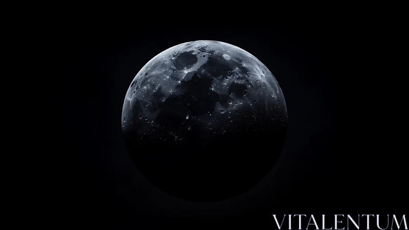 Lunar sphere rendered in stark monochrome cosmic void.