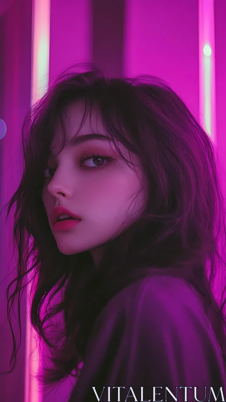 Neon twilight muse turning in electric magenta hush.