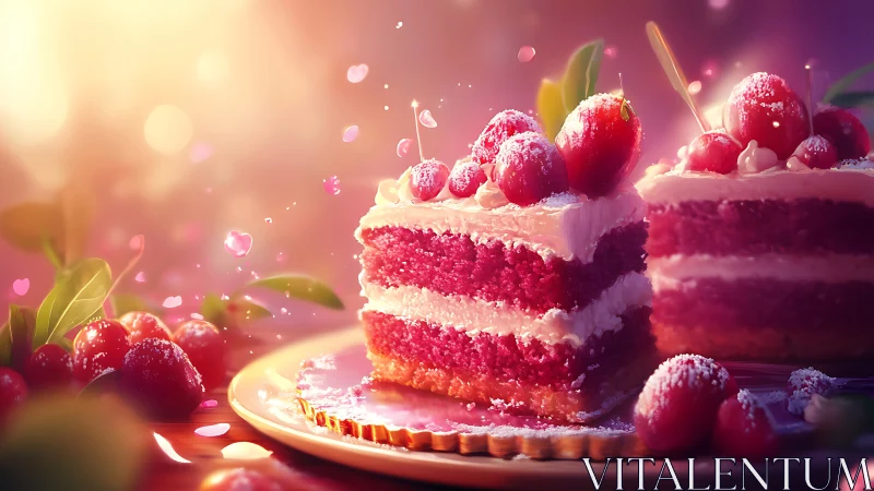 Raspberry Layer Cake with Frosting Garnish.