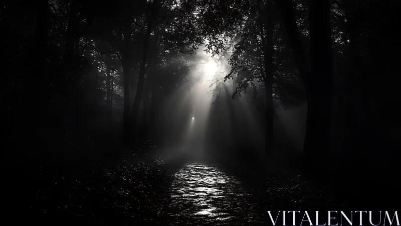 Soft morning light gently spills across a quiet forest path