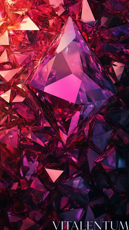 Prismatic ruby crystal field in faceted 3D abstraction.