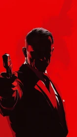 Bold silhouette of a secret agent framed in vivid red.