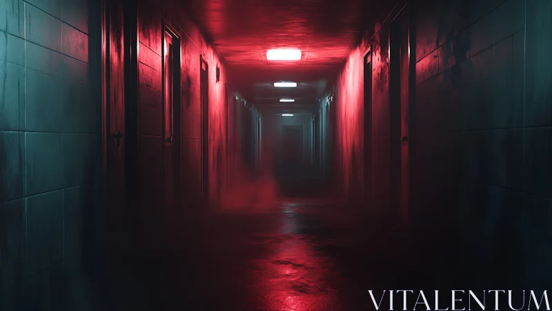 Moody Neon Hallway Wrapped In Mist And Quiet Tension.