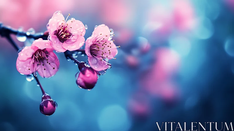Delicate Pink Blossoms Kissed by Morning Dew.