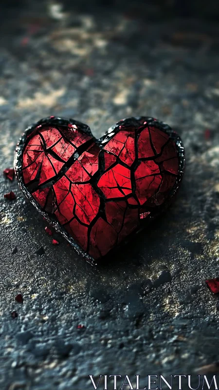 Fractured Red Heart on Weathered Stone Surface