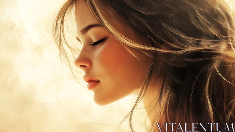 Serene side profile of young woman in warm light.
