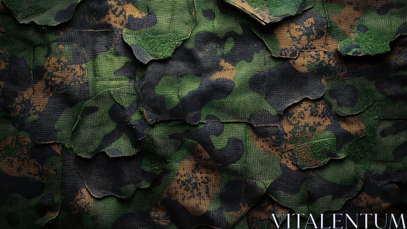 Layered jungle camo tapestry with rugged stitched shadows.