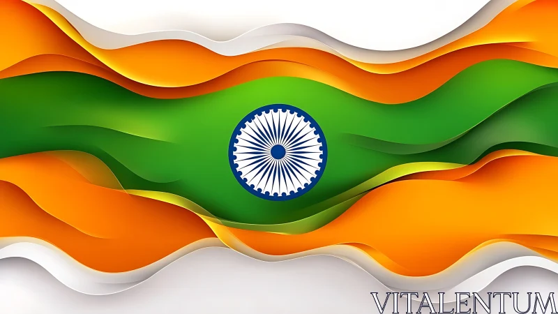 Layered tricolor abstraction with central Ashoka Chakra emblem design