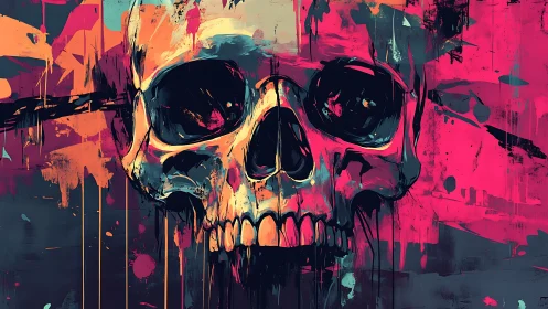 Expressive neon skull study with gestural abstract structure.