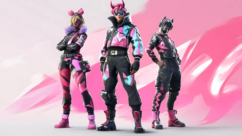 Neon squad ready for playful future-city adventures together.