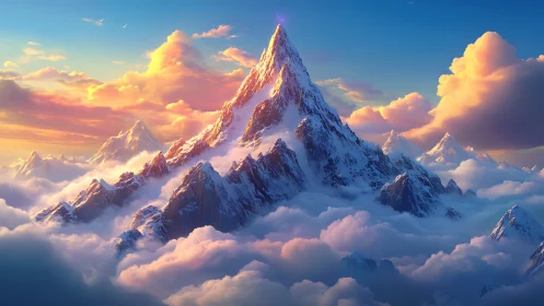 Cloud seas crown a luminous fantasy mountain kingdom