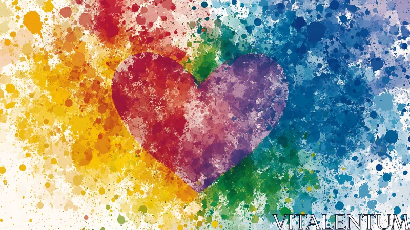 Rainbow Heart Splatter Abstract Design.