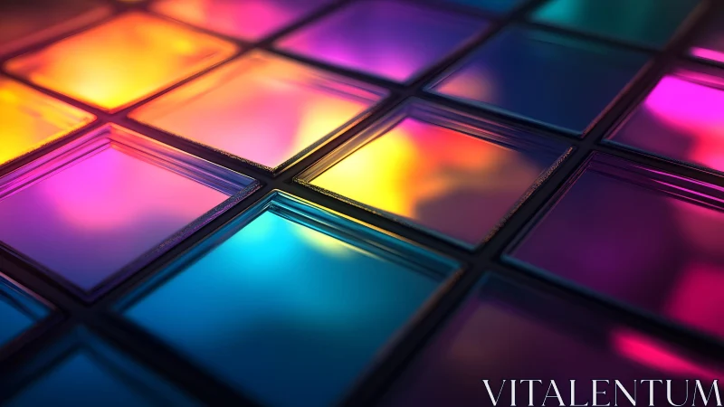 Vibrant glass tiles with glowing neon colors in abstract style.