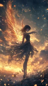 Ember-winged girl quietly rewrites the twilight sky