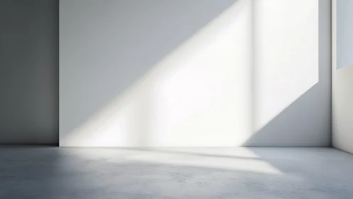 Empty white interior with diagonal sunlight on plain walls.
