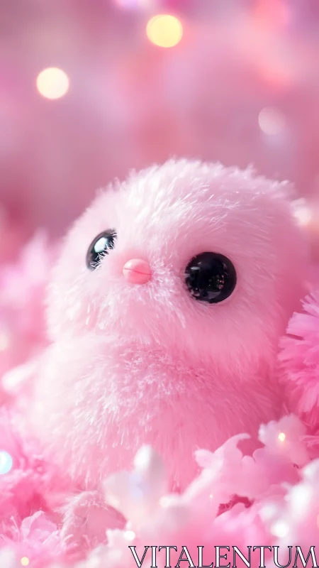 Soft-focus pink plush bird rendered with luminous bokeh lighting