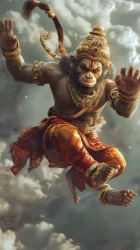 Sky-leaping monkey warrior cloaked in blazing sacred gold.