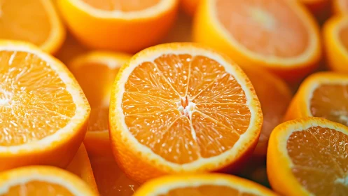 Macro closeup of fresh orange halves with vivid pulp detail.