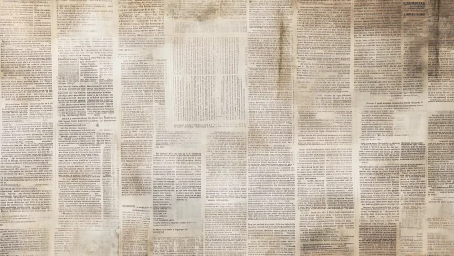 Vintage newspaper text collage covers entire aged surface