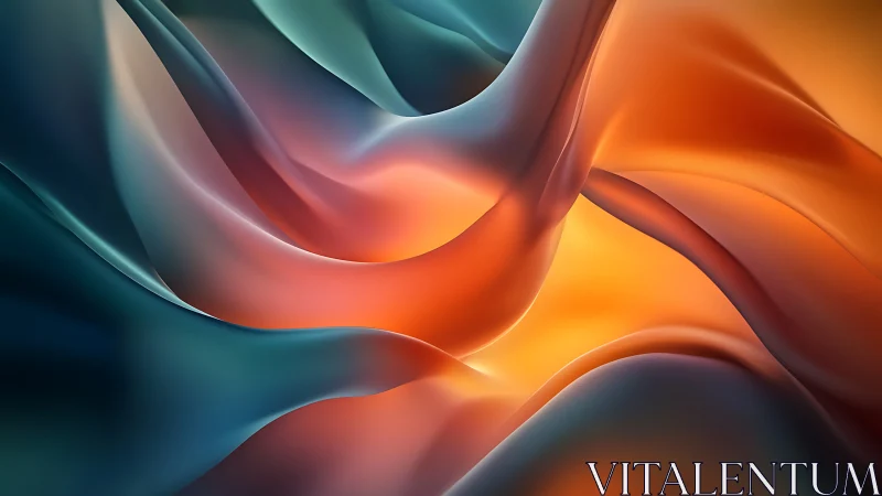 Gradient fluid folds in blue orange abstract volumetric waves