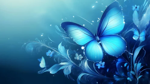 Luminous azure butterflies drifting through dream tide skies.