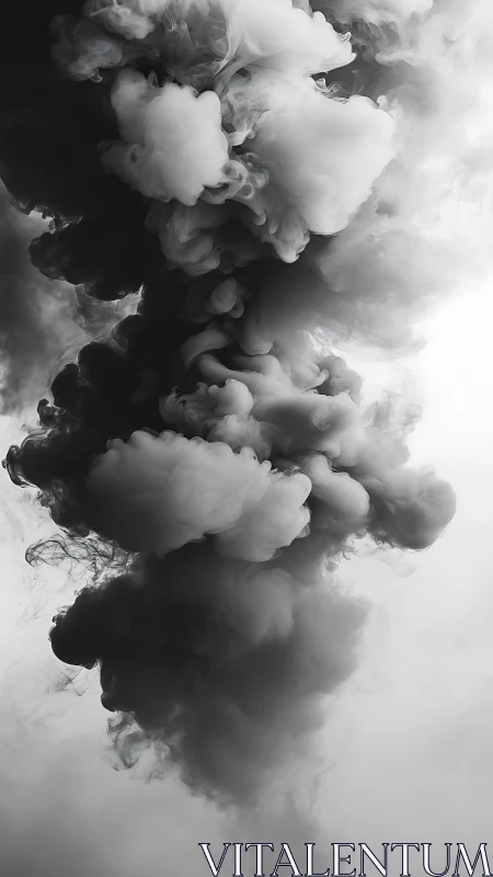 Monochrome vertical ink smoke plume in soft diffused light.
