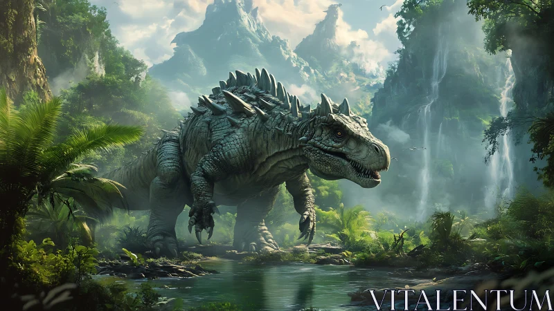 Digital rendering shows spiked dinosaur in dense jungle habitat