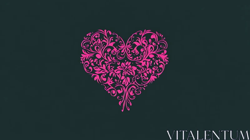 Ornamental Floral Heart Against Dark Teal Background.