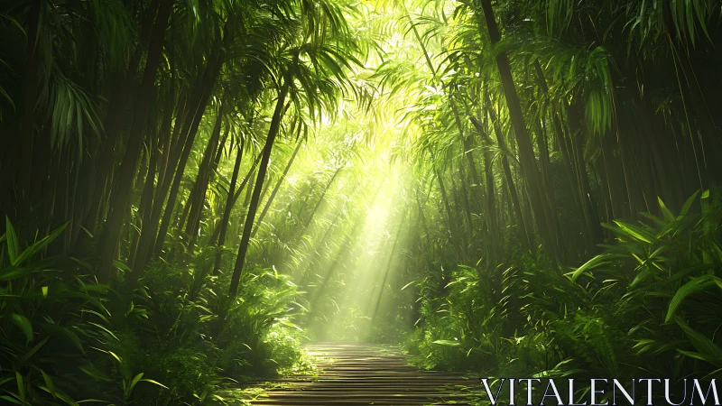 Bamboo Forest Pathway With Directional Light.