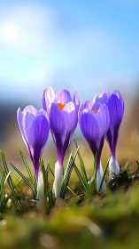 Purple Crocus Flowers in Spring Bloom.