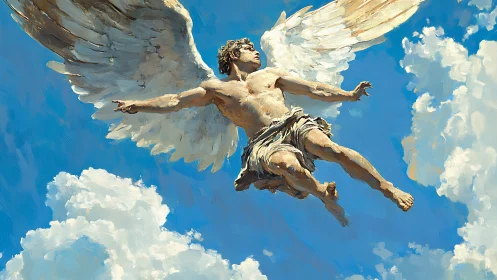 Sunlit winged dreamer drifting across a bright blue sky.