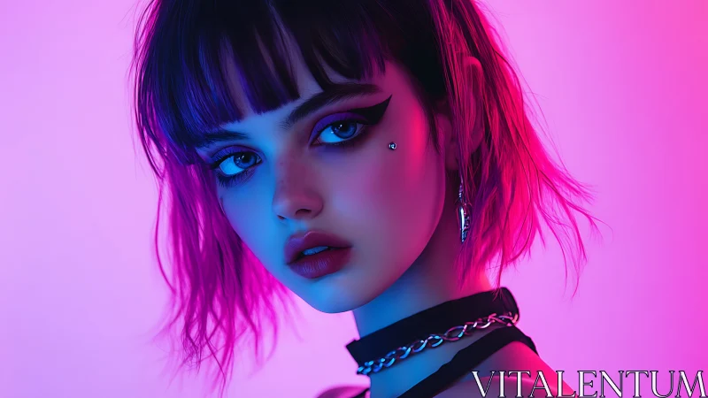 Neon glow portrait of a dreamy punk girl at twilight.