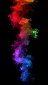 Vertically cascading RGB spectrum smoke plume on deep black