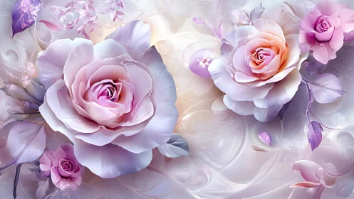 3D Rendered Floral Composition: Layered Rose Blossoms with Ethereal Depth Effects.