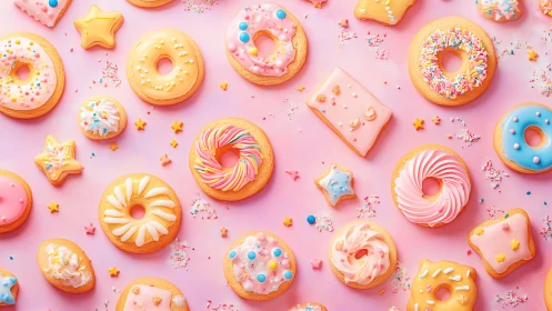 Pastel donut constellation swirling across a sugarpink sky.