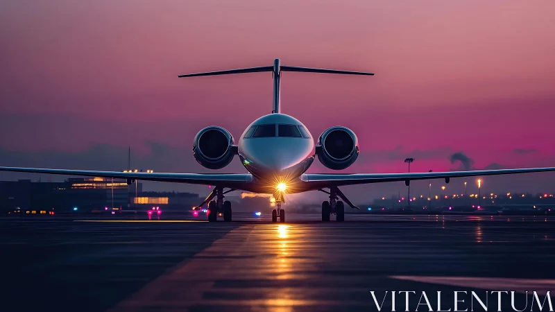 Runway dawn turns sleek private jet into glowing arrow