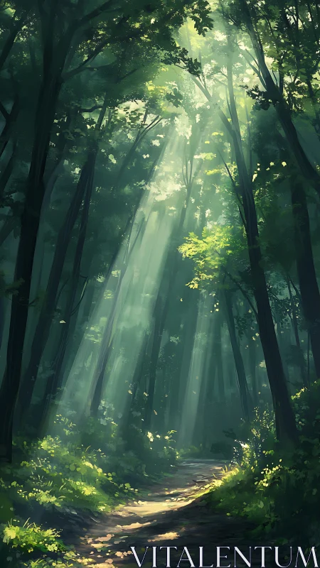 Sunlit Forest Path Where Nature Whispers Welcome.