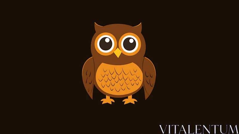 Cute cartoon owl illustration on dark background in flat style.