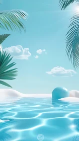 Minimal tropical poolscape with cyan sphere and dunes.