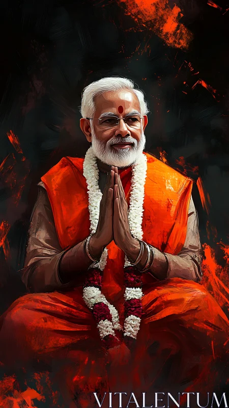 Digital portrait shows elderly man seated with hands pressed together