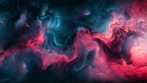 Volumetric nebula clouds in high contrast cyan and magenta gradients