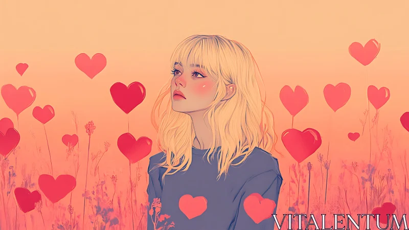 Soft-hearted daydreamer in a glowing sunset of floating love.