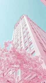 Cotton candy tower rising through pastel cherry blossom skies.