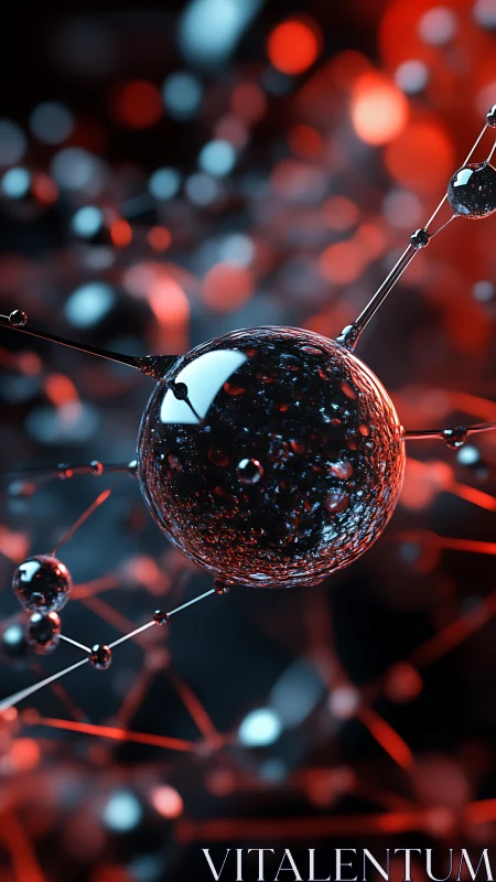 Molecular sphere network in red cyan bokeh lighting render.