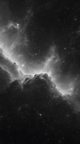 Monochrome emission nebula cloudscape with dense stellar field