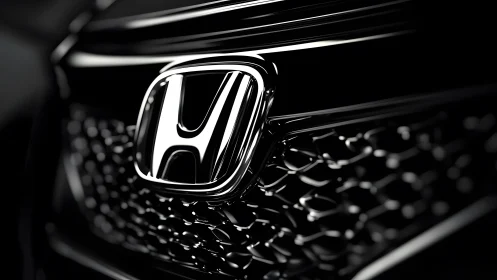 Close-up of Honda Car Grille with Chrome Badge in Modern Lighting.