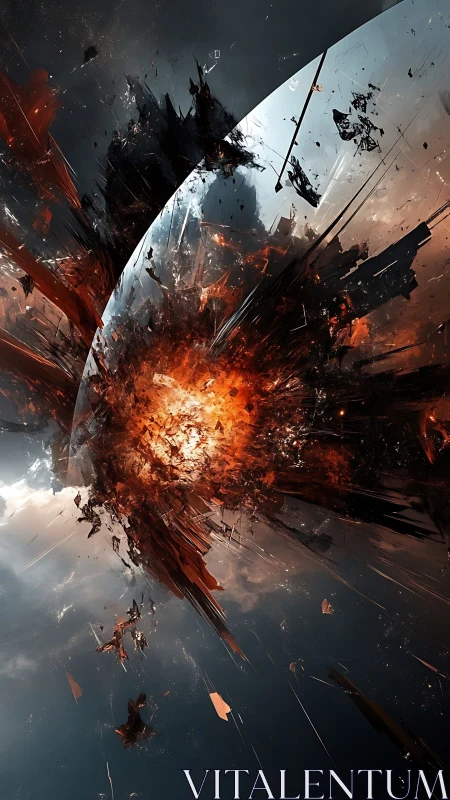 Planetary surface shatters outward in a violent explosion