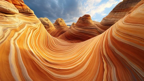 Curved sandstone waves carve fluid desert canyon forms.